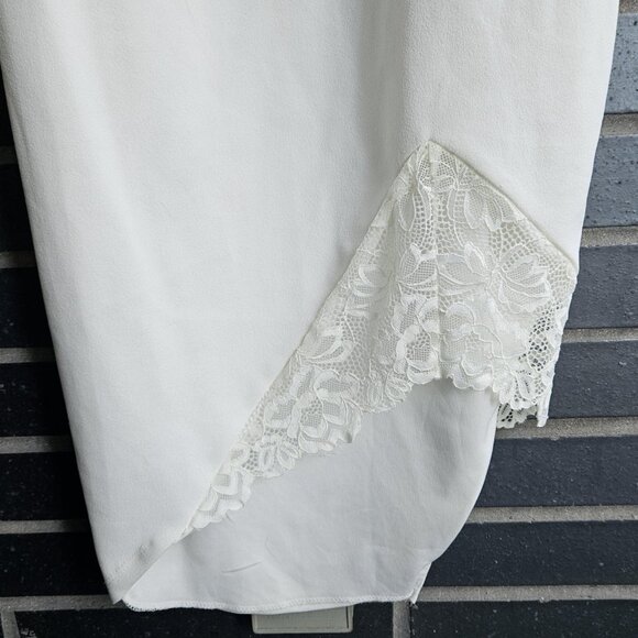 Privy White Asymmetrical Mini Dress with Delicate Peek-a-Boo Lace Bottom Size M - Picture 3 of 9